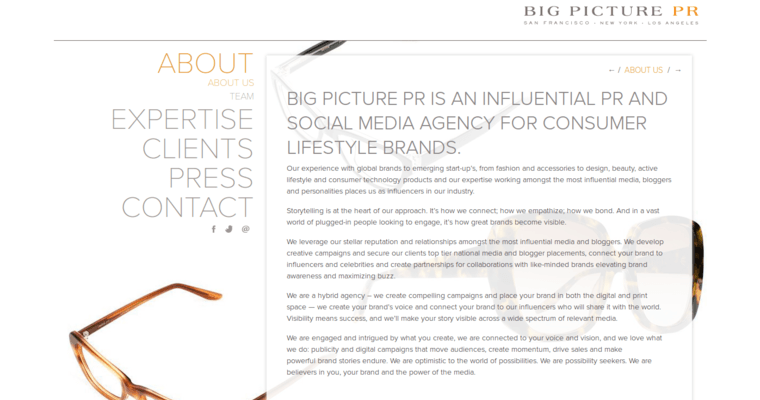 About page of #5 Best Digital Public Relations Firm: Big Picture PR