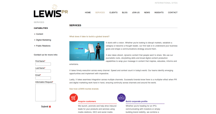 Services page of #10 Best Digital Public Relations Business: Lewis PR