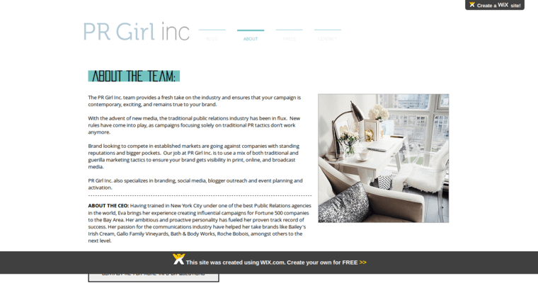 About page of #7 Best Digital PR Business: PR Girl Inc