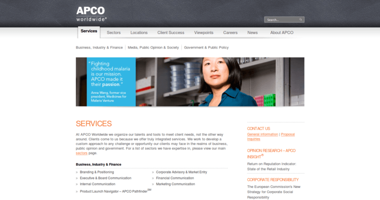 Service page of #1 Top Finance Public Relations Firm: APCO Worldwide