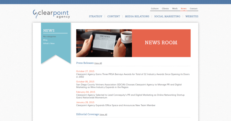 News page of #6 Top Finance PR Agency: Clearpoint Agency