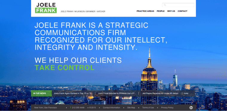 Home page of #4 Top Finance PR Agency: Joele Frank
