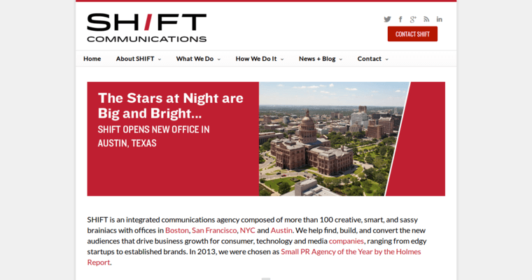 Home page of #4 Leading Boston Public Relations Agency: Shift Communications