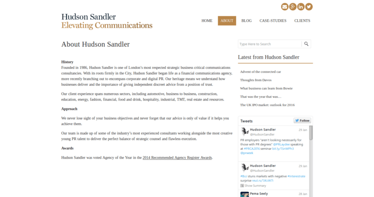 About page of #1 Best Corporate Public Relations Company: Hudson Sandler