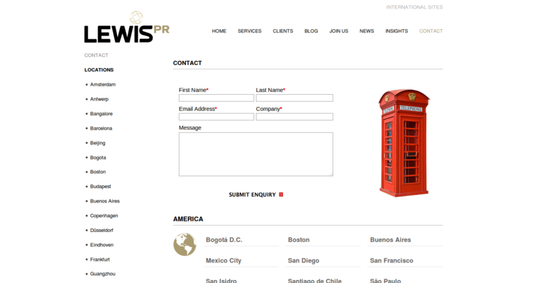 Locations page of #9 Top Digital PR Company: Lewis PR