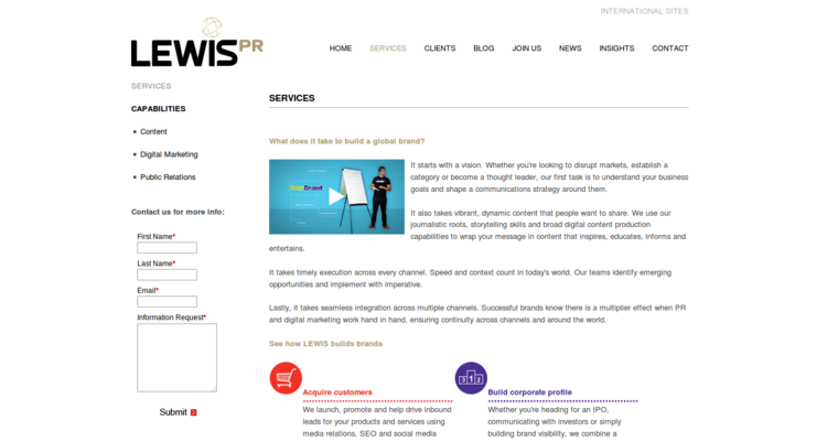 Services page of #9 Best Digital PR Firm: Lewis PR