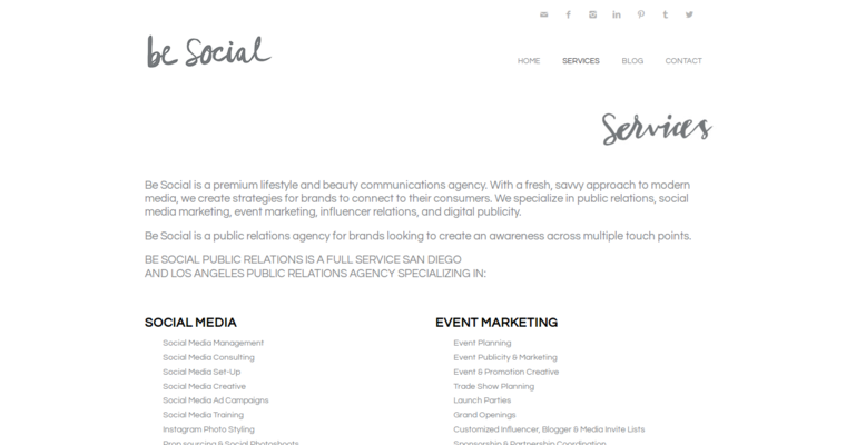 Service page of #5 Top Beauty PR Business: Be Social PR