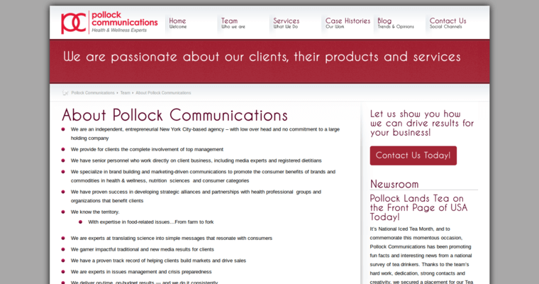 About page of #10 Top Health Public Relations Agency: Pollock Communications