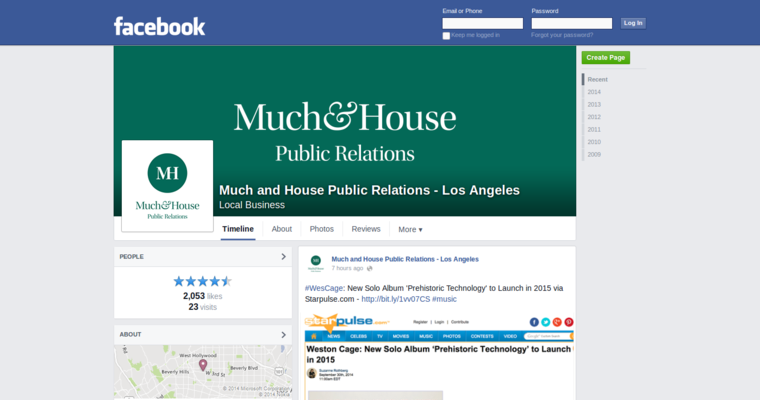 Facebook page of #6 Top Music PR Firm: Much & House