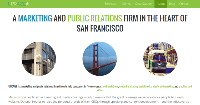 About page of #10 Top San Francisco Public Relations Agency: Upraise