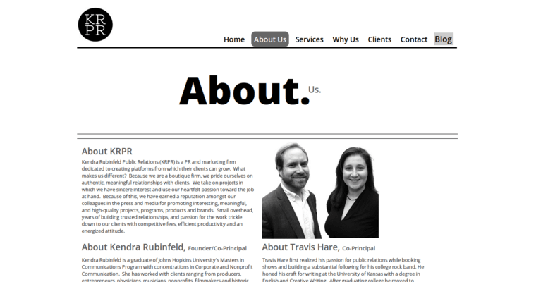 About page of #6 Leading DC PR Firm: KRPR